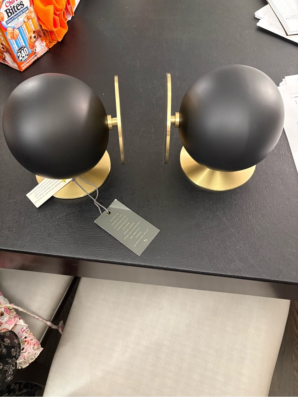 Regina-Andrew Black Spherical Bookends with Brass Discs - Picture 4 of 7